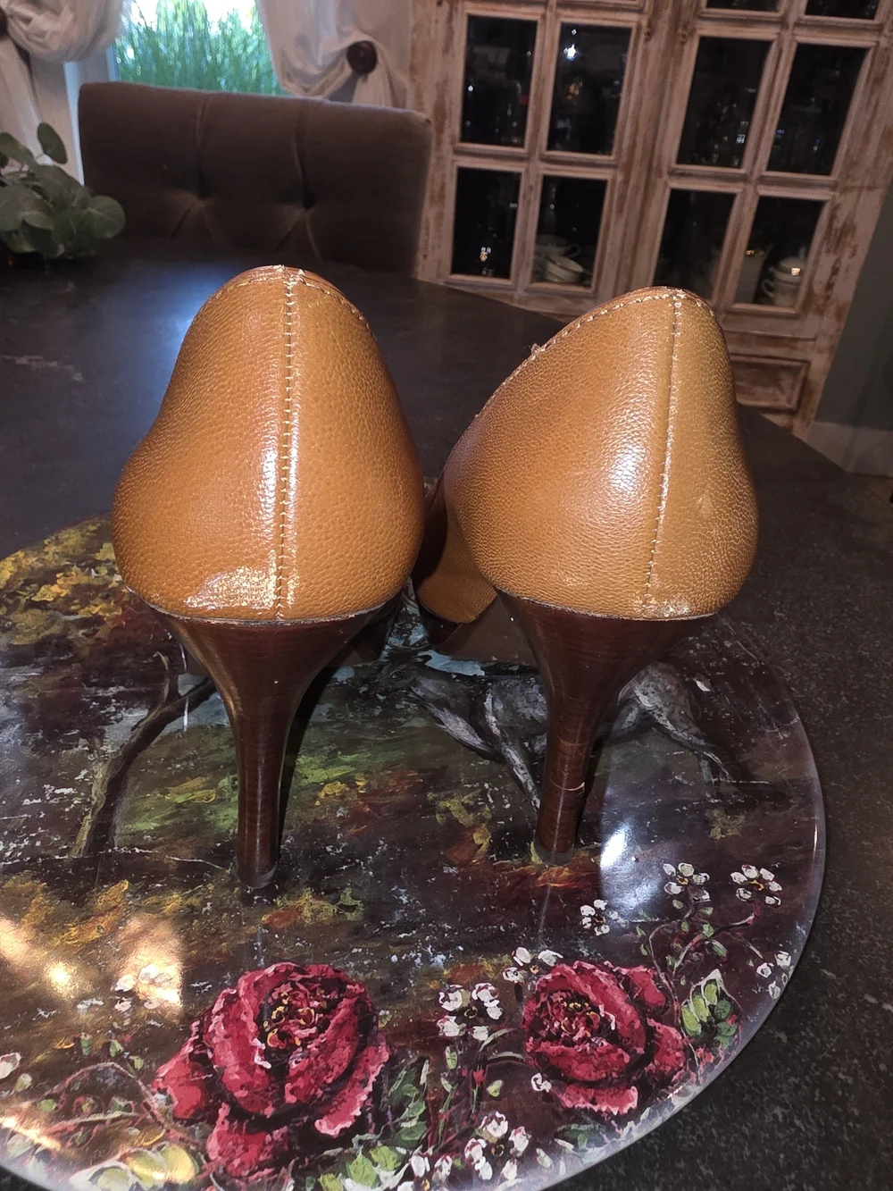 MICHAEL KORS Women's Brown Leather Peep-Toe Heels